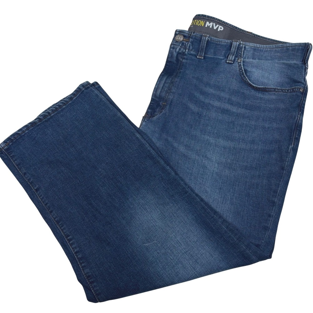 Lee Extreme Motion MVP Relaxed Fit Straight Leg Jeans Men 50x29* Blue Wash Denim